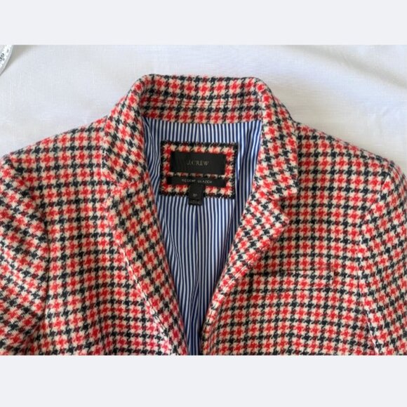 J.Crew Regent Blazer Red Navy Cream Houndstooth Wool Size 8P - Picture 2 of 8